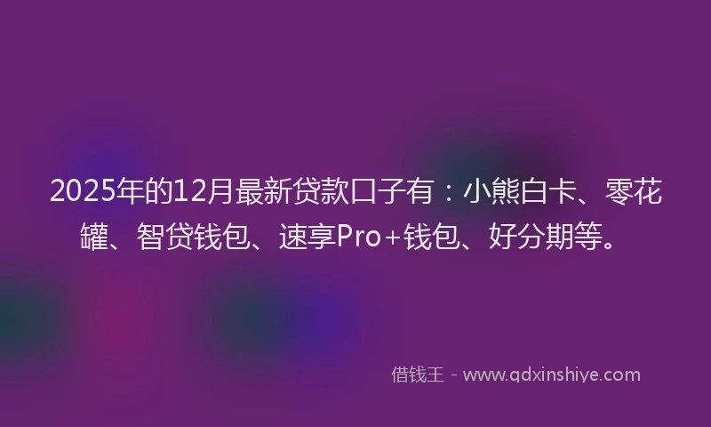 2025年的12月最新贷款口子有：小熊白卡、零花罐、智贷钱包、速享Pro+钱包、好分期等。