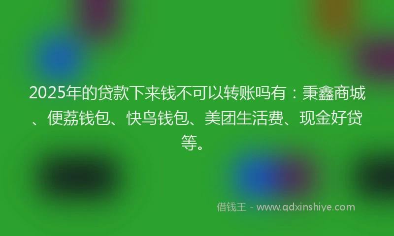 2025年的贷款下来钱不可以转账吗有：秉鑫商城、便荔钱包、快鸟钱包、美团生活费、现金好贷等。