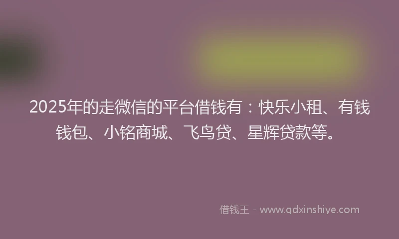 2025年的走微信的平台借钱有：快乐小租、有钱钱包、小铭商城、飞鸟贷、星辉贷款等。