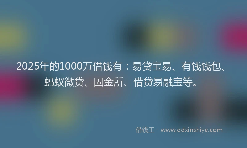 2025年的1000万借钱有：易贷宝易、有钱钱包、蚂蚁微贷、固金所、借贷易融宝等。
