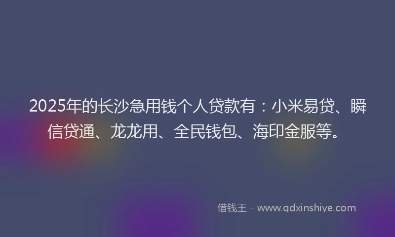 2025年的长沙急用钱个人贷款有：小米易贷、瞬信贷通、龙龙用、全民钱包、海印金服等。