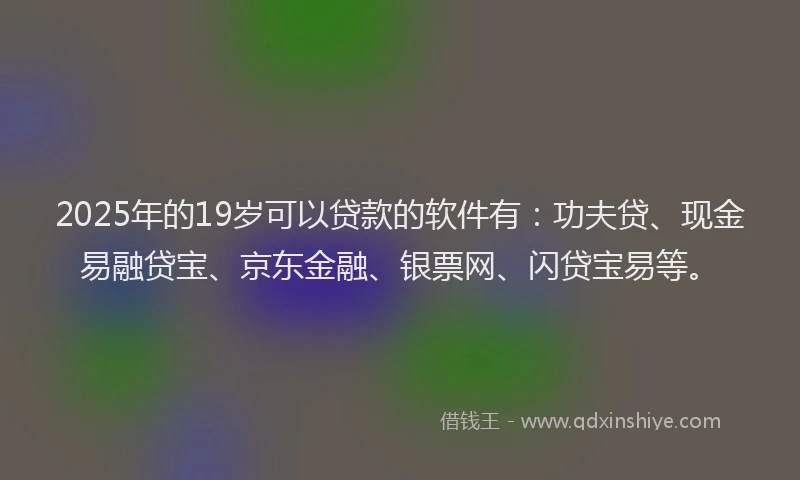 2025年的19岁可以贷款的软件有：功夫贷、现金易融贷宝、京东金融、银票网、闪贷宝易等。