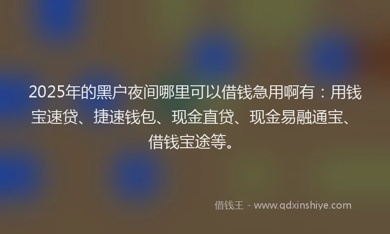 2025年的黑户夜间哪里可以借钱急用啊有：用钱宝速贷、捷速钱包、现金直贷、现金易融通宝、借钱宝途等。