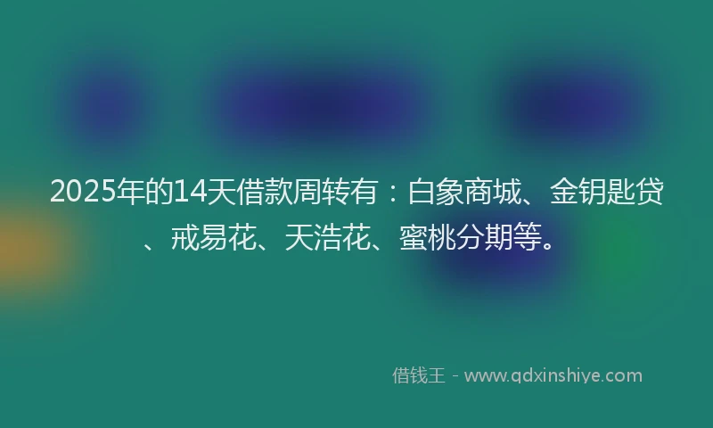 2025年的14天借款周转有：白象商城、金钥匙贷、戒易花、天浩花、蜜桃分期等。