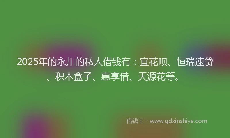 2025年的永川的私人借钱有：宜花呗、恒瑞速贷、积木盒子、惠享借、天源花等。
