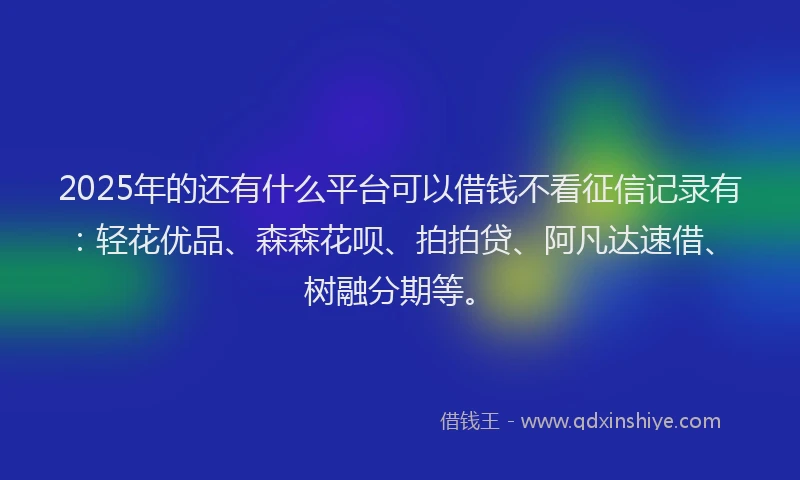 2025年的还有什么平台可以借钱不看征信记录有：轻花优品、森森花呗、拍拍贷、阿凡达速借、树融分期等。