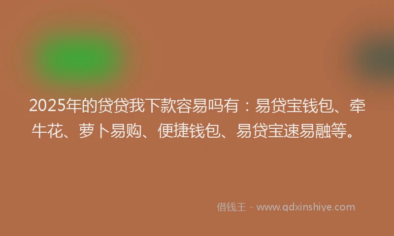 2025年的贷贷我下款容易吗有：易贷宝钱包、牵牛花、萝卜易购、便捷钱包、易贷宝速易融等。