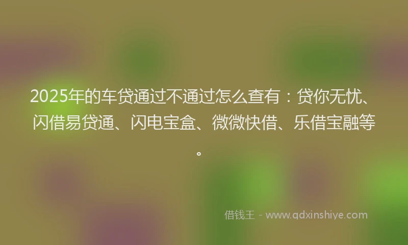 2025年的车贷通过不通过怎么查有：贷你无忧、闪借易贷通、闪电宝盒、微微快借、乐借宝融等。