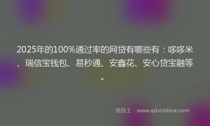 2025年的100%通过率的网贷有哪些有：哆哆米、瑞信宝钱包、易秒通、安鑫花、安心贷宝融等。