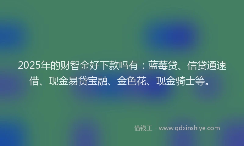 2025年的财智金好下款吗有：蓝莓贷、信贷通速借、现金易贷宝融、金色花、现金骑士等。