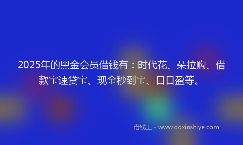 2025年的黑金会员借钱有：时代花、朵拉购、借款宝速贷宝、现金秒到宝、日日盈等。