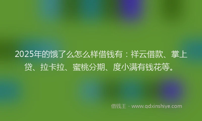 2025年的饿了么怎么样借钱有：祥云借款、掌上贷、拉卡拉、蜜桃分期、度小满有钱花等。
