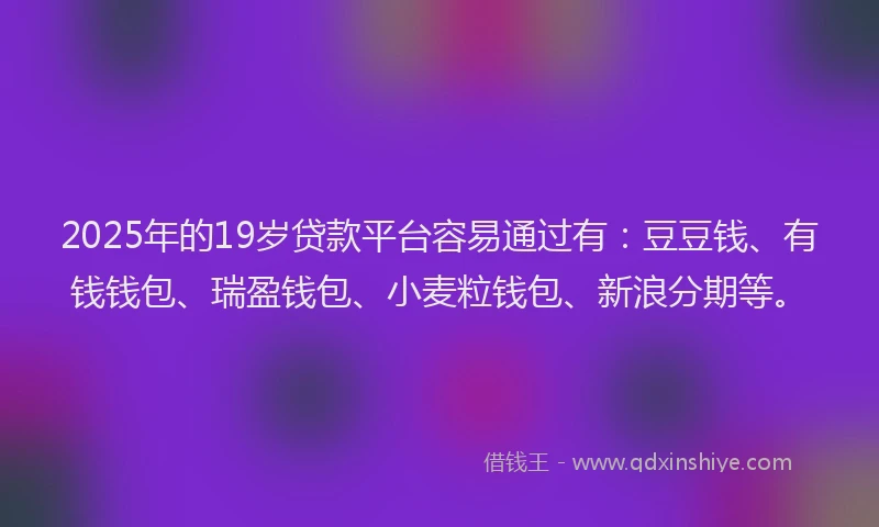 2025年的19岁贷款平台容易通过有：豆豆钱、有钱钱包、瑞盈钱包、小麦粒钱包、新浪分期等。