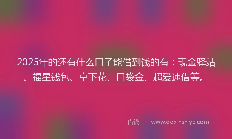 2025年的还有什么口子能借到钱的有：现金驿站、福星钱包、享下花、口袋金、超爱速借等。