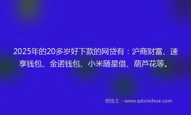 2025年的20多岁好下款的网贷有：沪商财富、速享钱包、金诺钱包、小米随星借、葫芦花等。