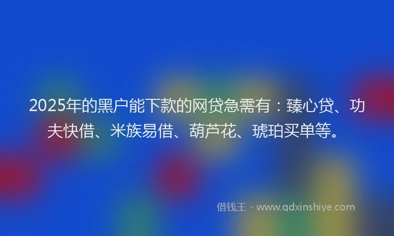 2025年的黑户能下款的网贷急需有：臻心贷、功夫快借、米族易借、葫芦花、琥珀买单等。