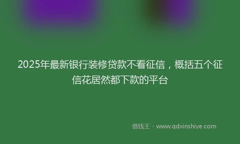 2025年最新银行装修贷款不看征信，概括五个征信花居然都下款的平台