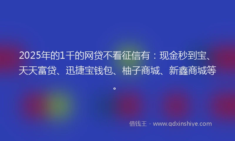 2025年的1千的网贷不看征信有：现金秒到宝、天天富贷、迅捷宝钱包、柚子商城、新鑫商城等。