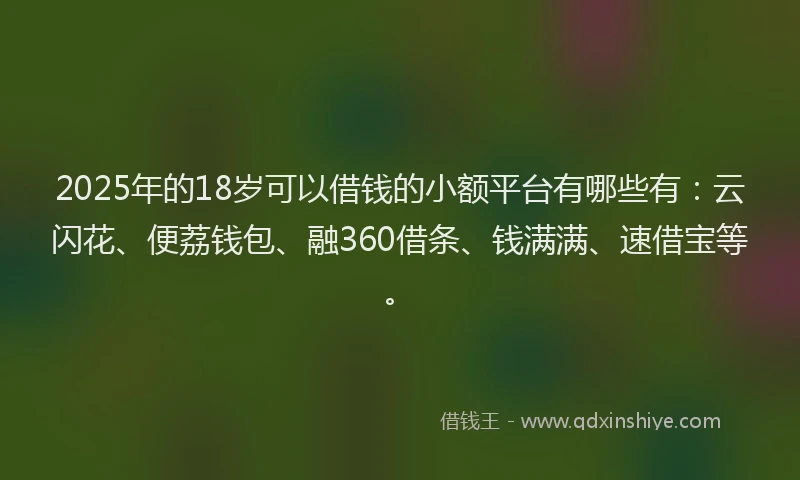 2025年的18岁可以借钱的小额平台有哪些有：云闪花、便荔钱包、融360借条、钱满满、速借宝等。