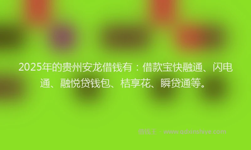 2025年的贵州安龙借钱有：借款宝快融通、闪电通、融悦贷钱包、桔享花、瞬贷通等。