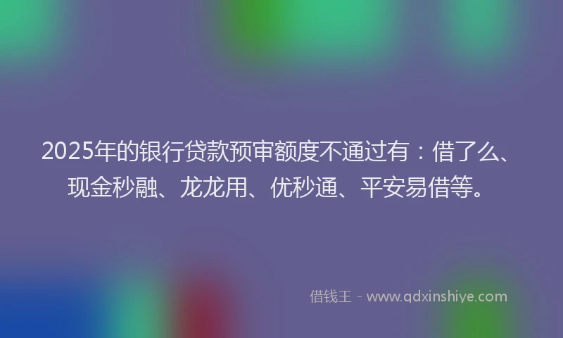 2025年的银行贷款预审额度不通过有：借了么、现金秒融、龙龙用、优秒通、平安易借等。