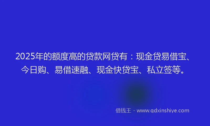 2025年的额度高的贷款网贷有：现金贷易借宝、今日购、易借速融、现金快贷宝、私立签等。