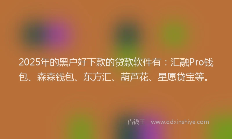 2025年的黑户好下款的贷款软件有：汇融Pro钱包、森森钱包、东方汇、葫芦花、星愿贷宝等。