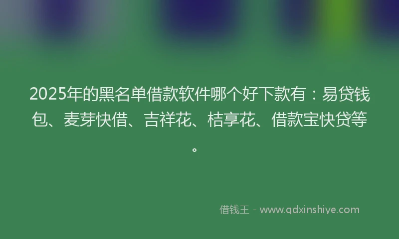 2025年的黑名单借款软件哪个好下款有：易贷钱包、麦芽快借、吉祥花、桔享花、借款宝快贷等。