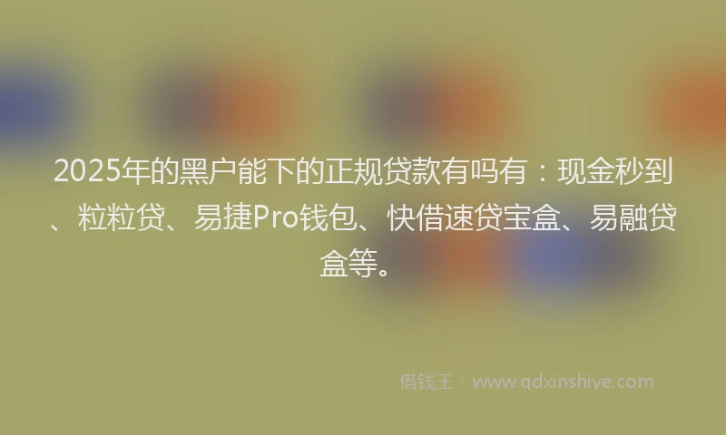 2025年的黑户能下的正规贷款有吗有：现金秒到、粒粒贷、易捷Pro钱包、快借速贷宝盒、易融贷盒等。