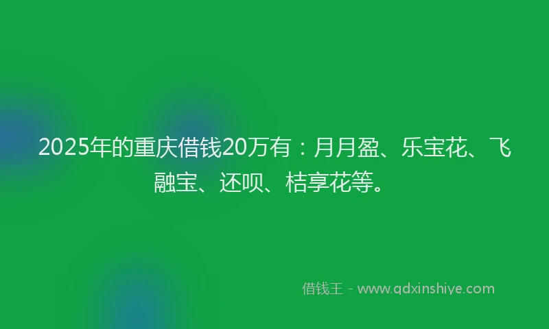 2025年的重庆借钱20万有：月月盈、乐宝花、飞融宝、还呗、桔享花等。