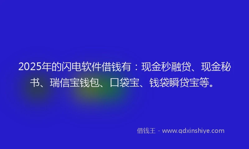 2025年的闪电软件借钱有：现金秒融贷、现金秘书、瑞信宝钱包、口袋宝、钱袋瞬贷宝等。
