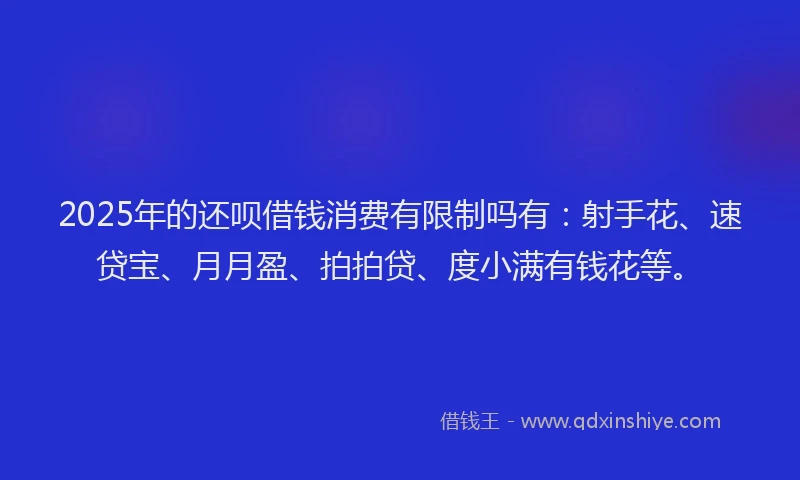 2025年的还呗借钱消费有限制吗有：射手花、速贷宝、月月盈、拍拍贷、度小满有钱花等。