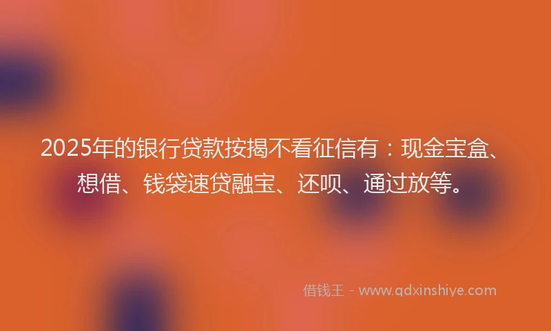 2025年的银行贷款按揭不看征信有：现金宝盒、想借、钱袋速贷融宝、还呗、通过放等。