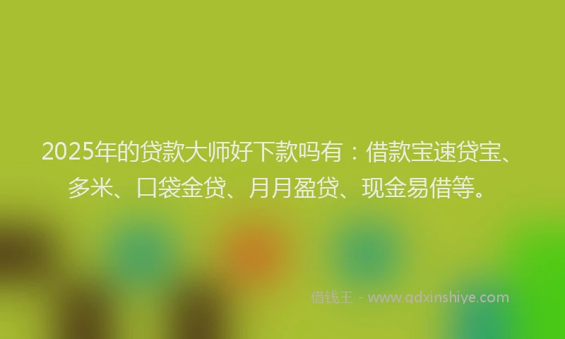2025年的贷款大师好下款吗有：借款宝速贷宝、多米、口袋金贷、月月盈贷、现金易借等。