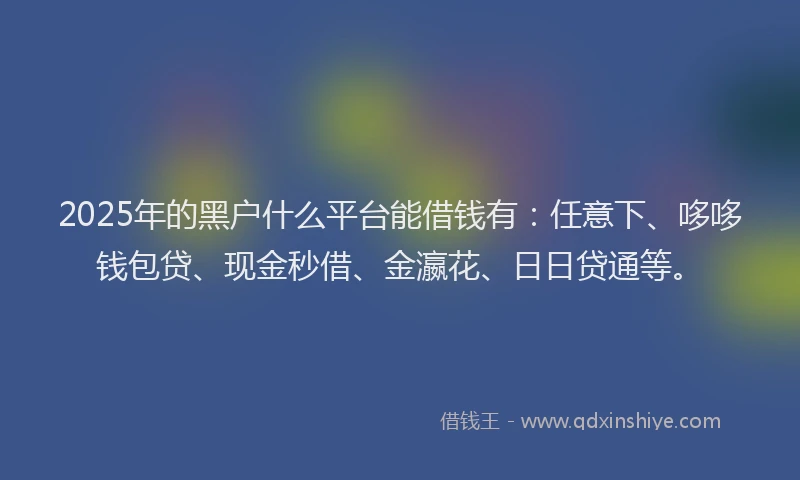 2025年的黑户什么平台能借钱有：任意下、哆哆钱包贷、现金秒借、金瀛花、日日贷通等。