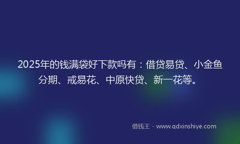 2025年的钱满袋好下款吗有：借贷易贷、小金鱼分期、戒易花、中原快贷、新一花等。