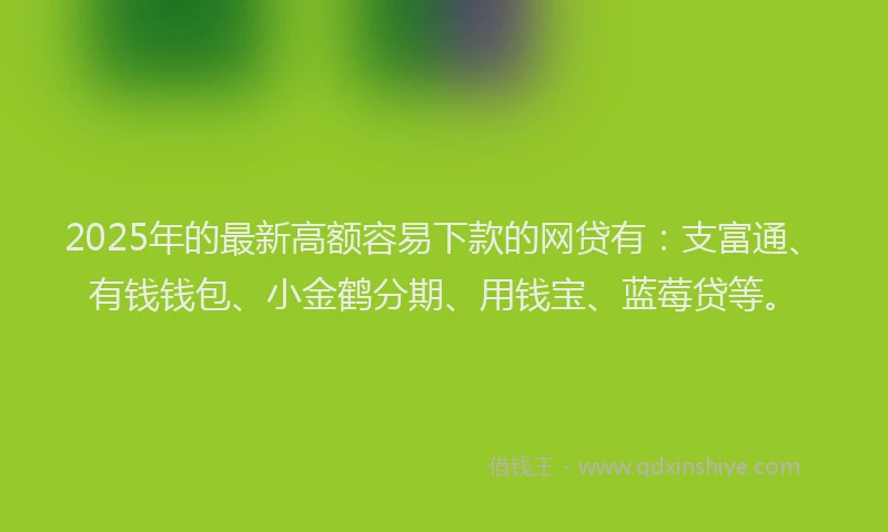 2025年的最新高额容易下款的网贷有：支富通、有钱钱包、小金鹤分期、用钱宝、蓝莓贷等。