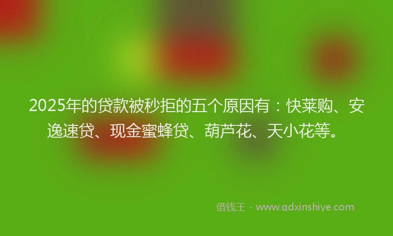 2025年的贷款被秒拒的五个原因有：快莱购、安逸速贷、现金蜜蜂贷、葫芦花、天小花等。