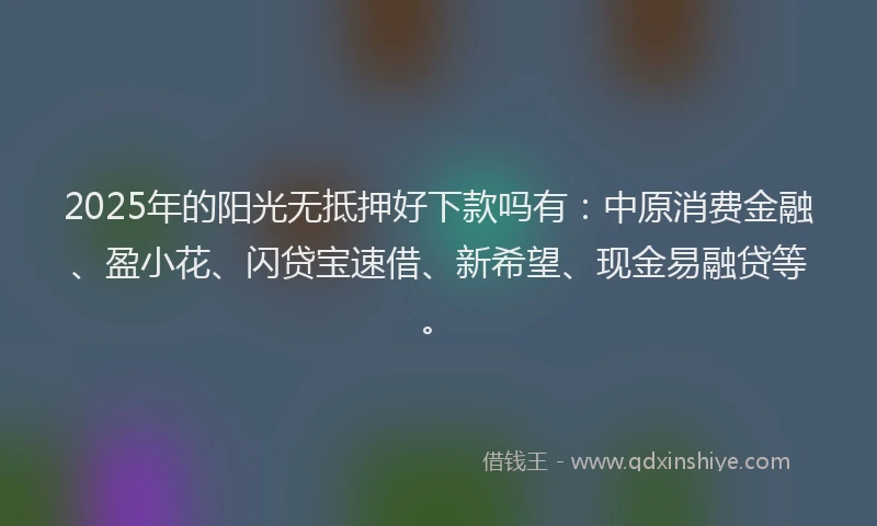 2025年的阳光无抵押好下款吗有：中原消费金融、盈小花、闪贷宝速借、新希望、现金易融贷等。