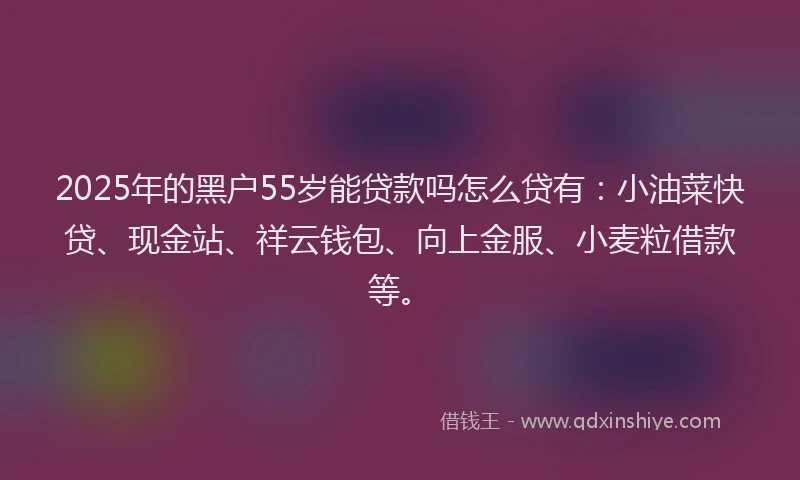 2025年的黑户55岁能贷款吗怎么贷有：小油菜快贷、现金站、祥云钱包、向上金服、小麦粒借款等。