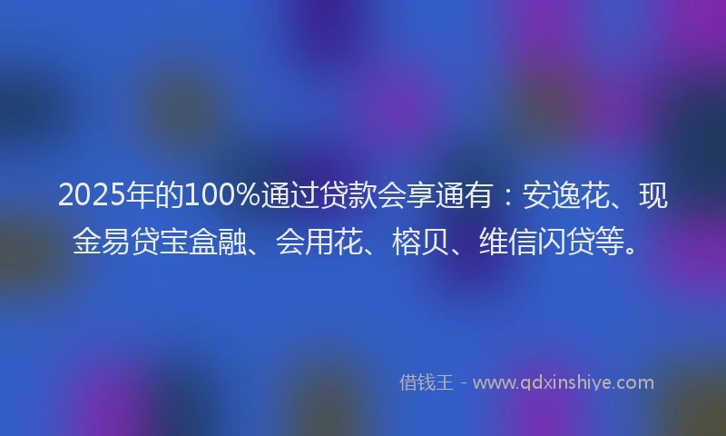 2025年的100%通过贷款会享通有：安逸花、现金易贷宝盒融、会用花、榕贝、维信闪贷等。