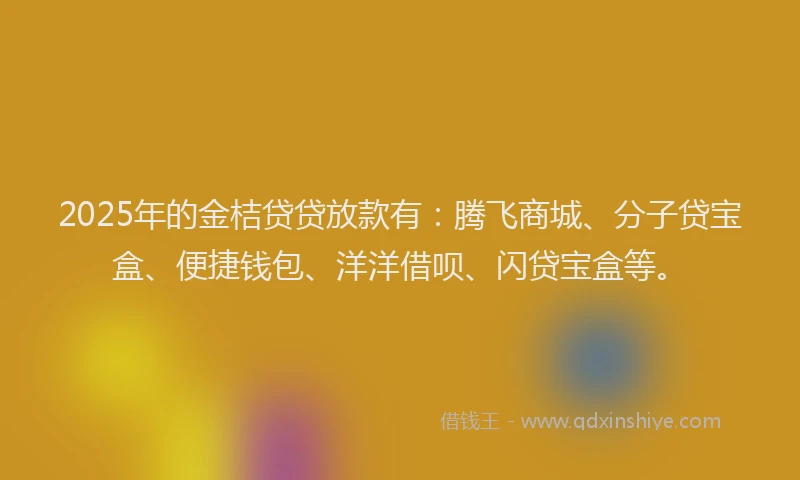 2025年的金桔贷贷放款有：腾飞商城、分子贷宝盒、便捷钱包、洋洋借呗、闪贷宝盒等。