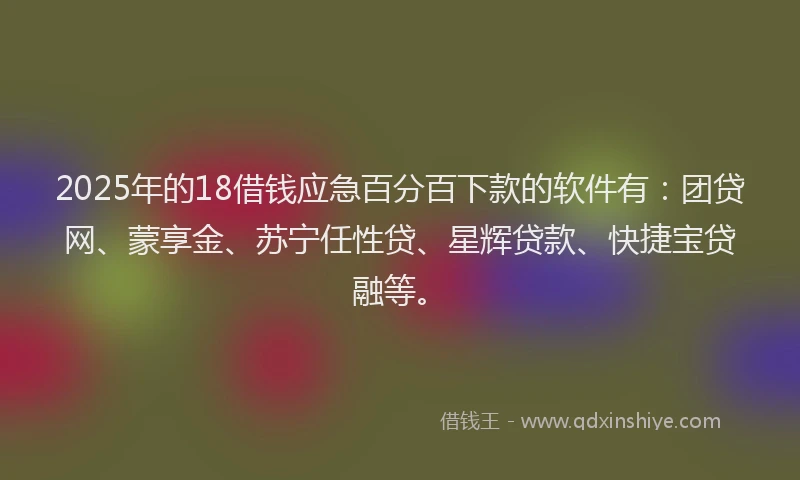2025年的18借钱应急百分百下款的软件有：团贷网、蒙享金、苏宁任性贷、星辉贷款、快捷宝贷融等。