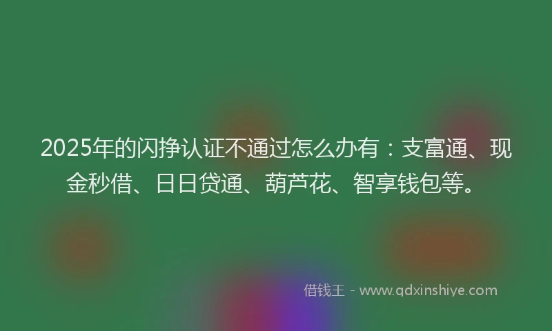 2025年的闪挣认证不通过怎么办有：支富通、现金秒借、日日贷通、葫芦花、智享钱包等。