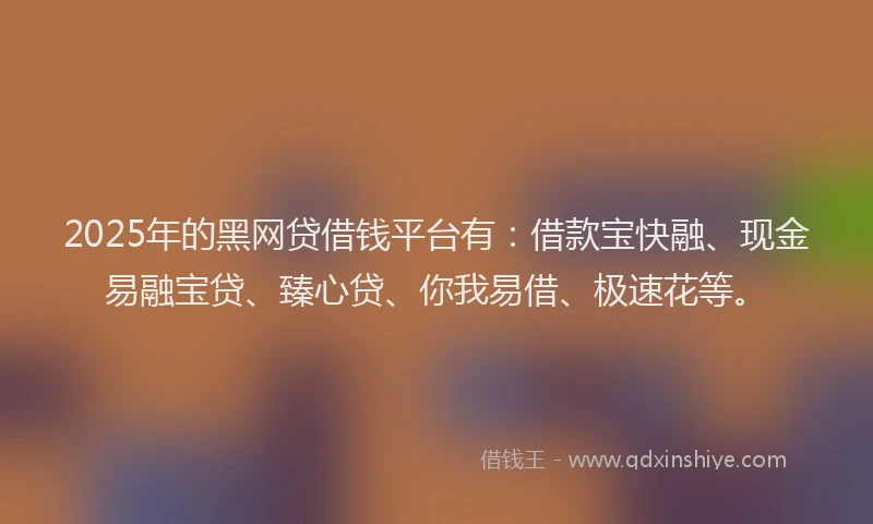 2025年的黑网贷借钱平台有：借款宝快融、现金易融宝贷、臻心贷、你我易借、极速花等。