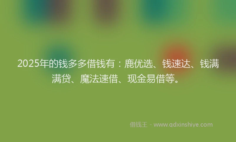 2025年的钱多多借钱有：鹿优选、钱速达、钱满满贷、魔法速借、现金易借等。
