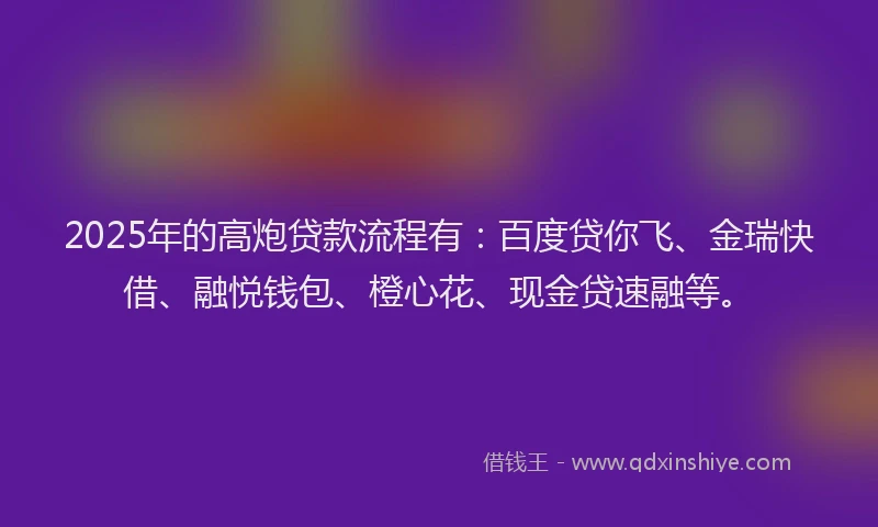 2025年的高炮贷款流程有：百度贷你飞、金瑞快借、融悦钱包、橙心花、现金贷速融等。