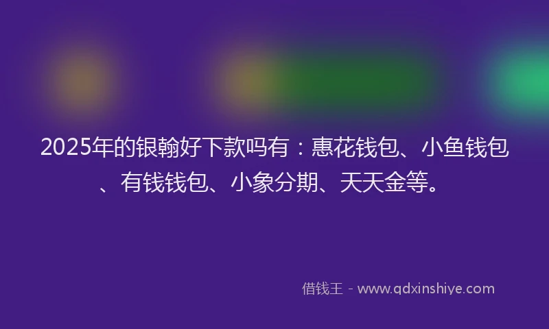2025年的银翰好下款吗有：惠花钱包、小鱼钱包、有钱钱包、小象分期、天天金等。