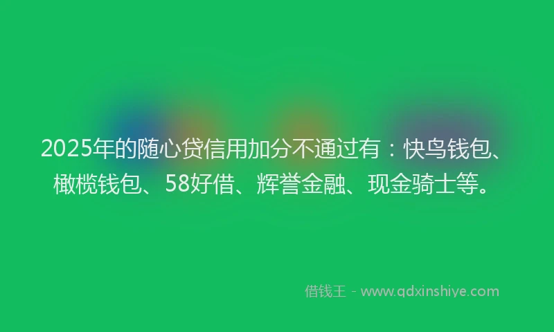 2025年的随心贷信用加分不通过有：快鸟钱包、橄榄钱包、58好借、辉誉金融、现金骑士等。