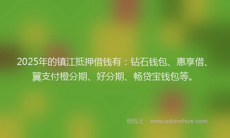 2025年的镇江抵押借钱有：钻石钱包、惠享借、翼支付橙分期、好分期、畅贷宝钱包等。